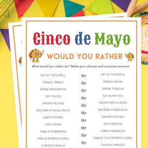 Cinco De Mayo Games, Would You Rather, Cinco De Mayo Party Games, Fiesta Games, Taco Party Games, Mexican Party Games