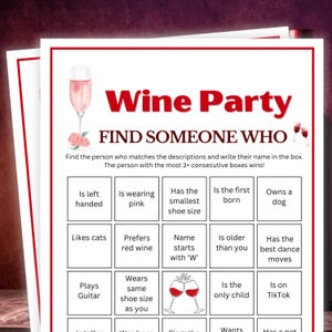 Find Someone Who Wine Party Game, Wine Party Games, Wine Games, Wine Tasting Party Games, Wine Theme Party Games, Wine BINGO