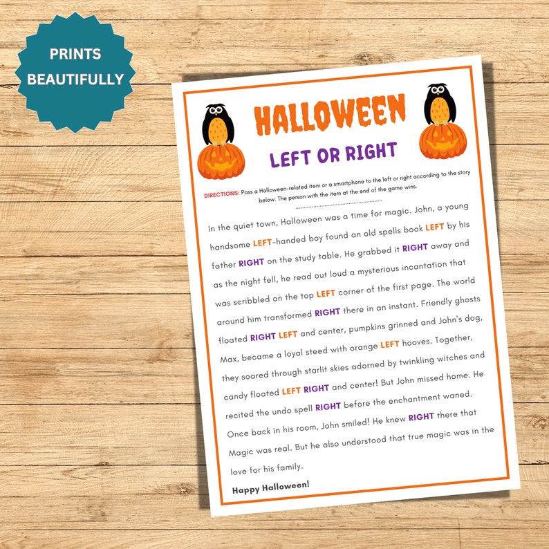 Halloween Games, Left or Right Game for Kids and Adults, Printable ...