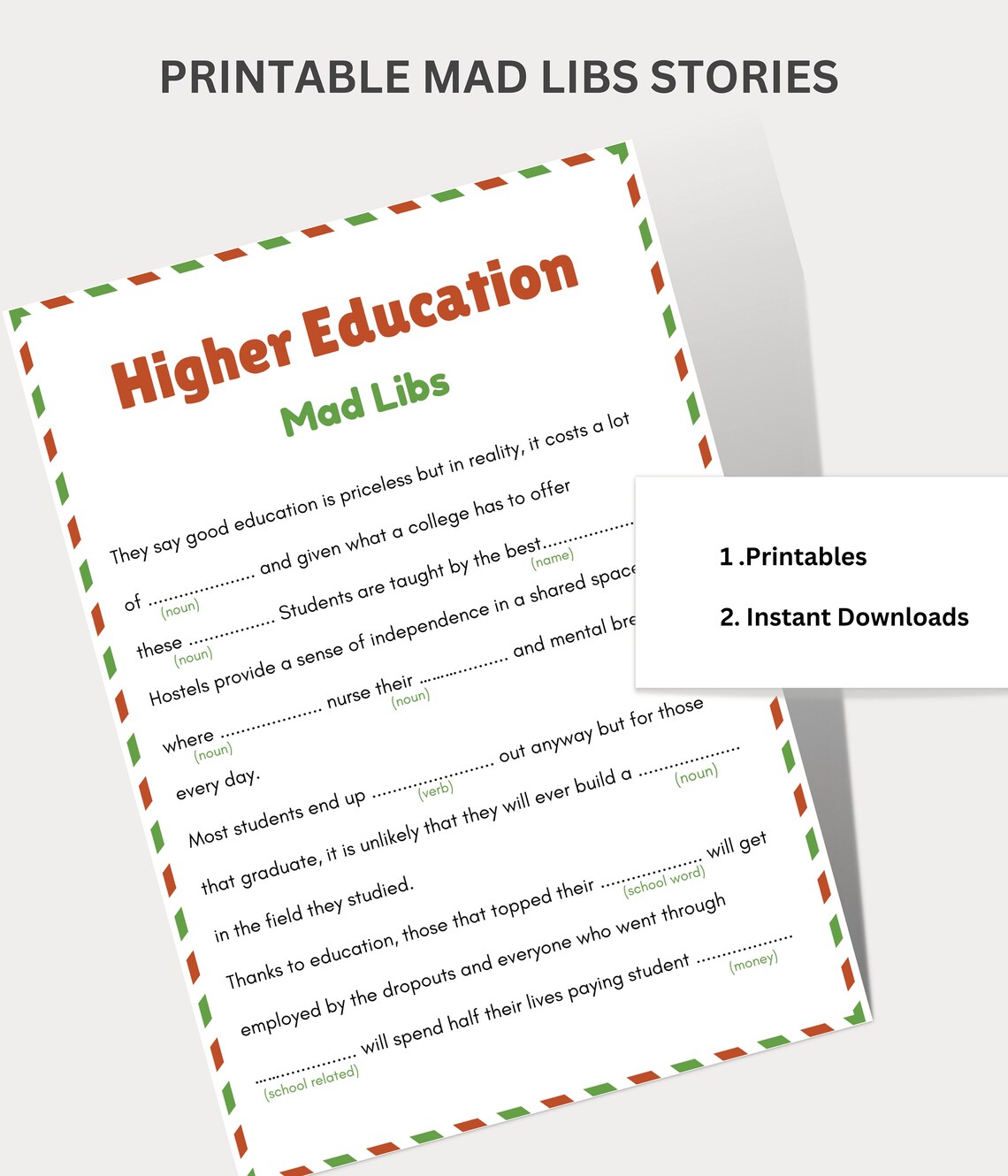 Mad Libs, Printable Word Game, Higher Education Mad Libs, Printable Mad ...