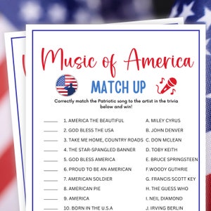 Patriotic Party Games, Music of America Trivia, Memorial Day Games, 4th of July Games, Labor Day Games, Veterans Day Games, Patriot Day Game