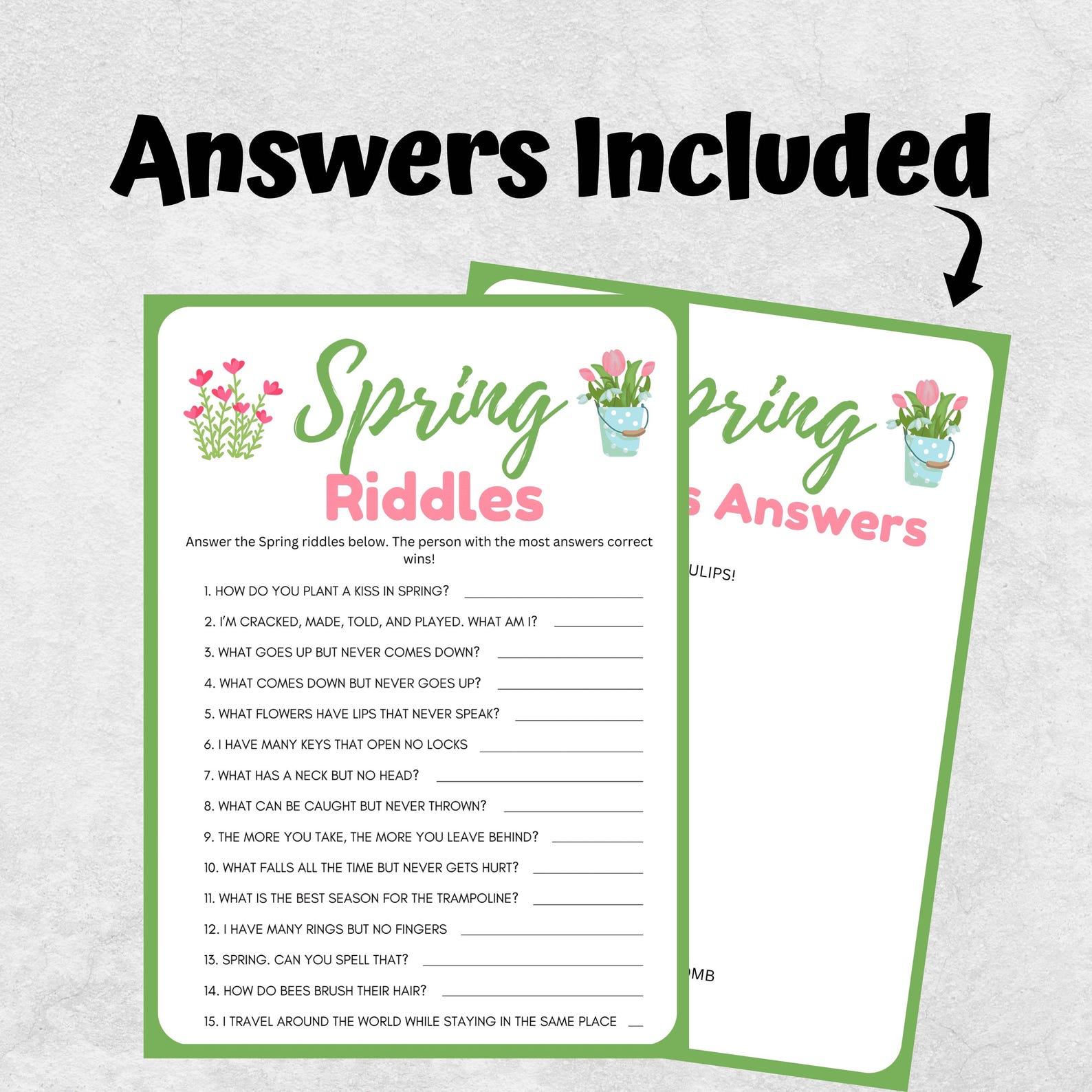 Spring Riddle Sheets For Kids Pdf Spring Games, Riddles, Spring Party Games for Kids and Adults, Riddle ...