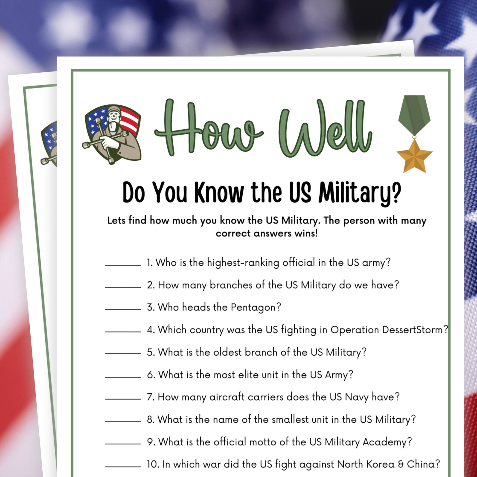 Patriotic Trivia, How Well Do You Know the Military, Memorial Day Games ...