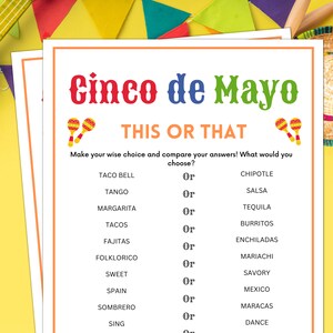 Cinco de Mayo Games, This or That, Cinco de Mayo Party Games, Cinco de Mayo Games for Kids, Mexican Party Games, Taco Party Games