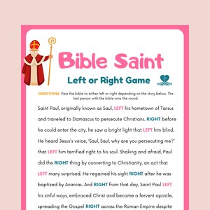 Bible Games Printable Bible Saint Left or Right Game, All Saints Day ...