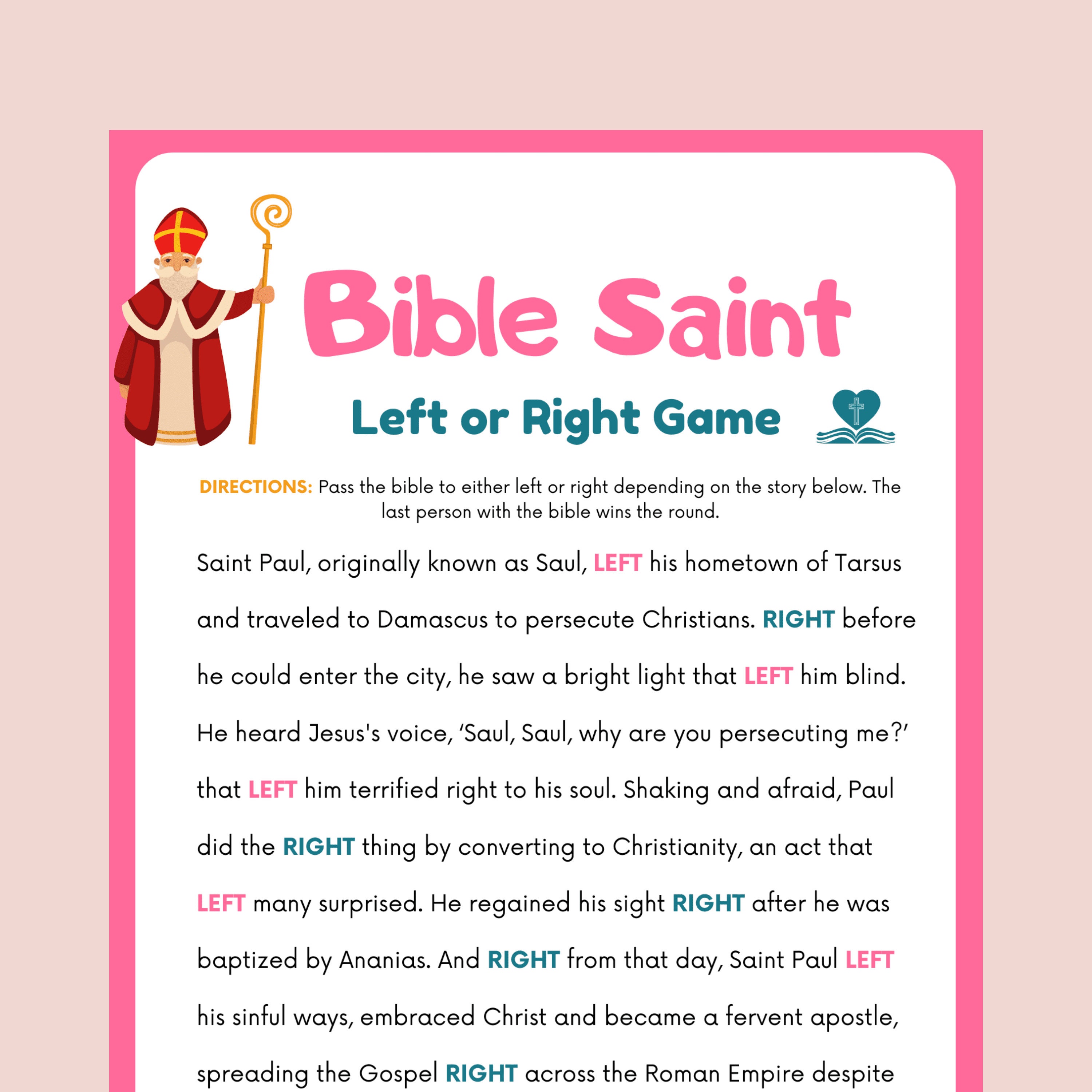 Bible Games Printable Bible Saint Left or Right Game, All Saints Day ...