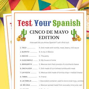 Test Your Spanish Trivia, Cinco de Mayo Games, Mexican Party Games, Dia de los Muertos Games, Hispanic Heritage Month Games, Classroom Games