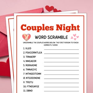 Couples Games, Word Scramble, Couples Party Games, Couples Night In Games, Date Night Games for Couples, Slumber Party Games, Sleepover Game