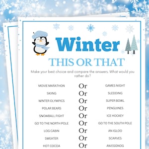 Winter Games, This or That, Winter Party Games, Winter Class Games, Winter Office Games, Family Winter Games, Winter Activities for Kids