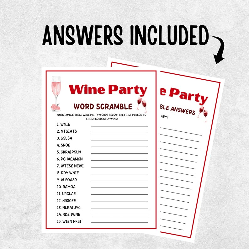 Wine Party Games, Word Scramble, Wine Tasting Party Games, Wine Games ...
