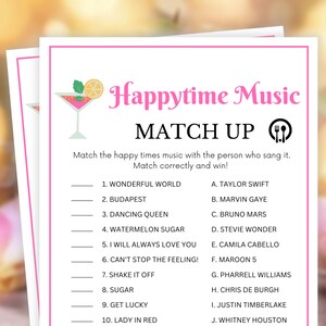 Happytime Musik Match Up, Brunch Partyspiele, druckbare Brunch-Spiele, Sonntagsbrunch-Spiel, Geburtstag, Brunch, Damenbrunch-Spiel, Musik-Trivia