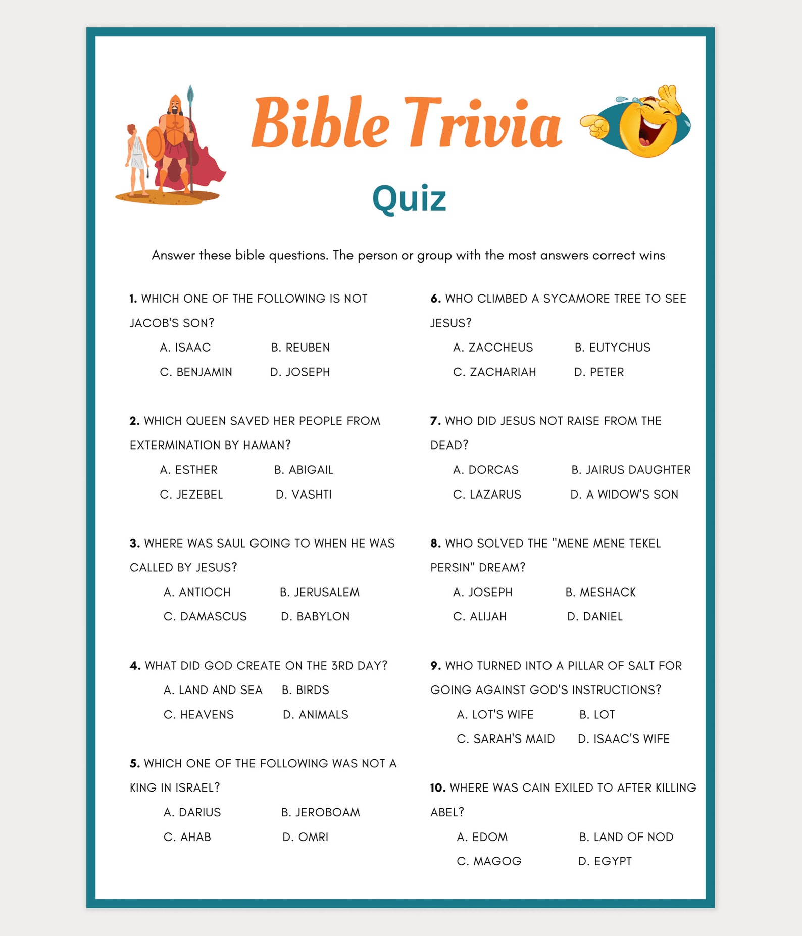 Bible Trivia Quiz, Bible Games, Sunday School Games, Bible Study Games ...