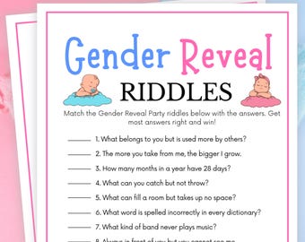 Gender Reveal Riddles, Gender Reveal Games, Blue or Pink Gender Reveal, Gender Reveal Party Games, Boy or Girl, Gender Reveal Activity