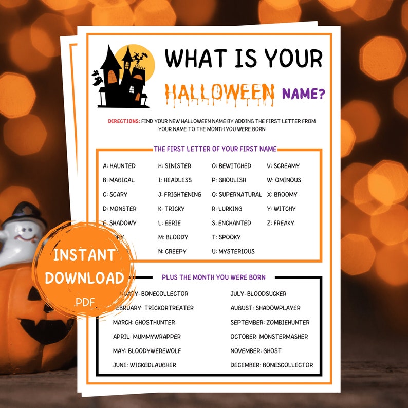 What is Your Halloween Name Game Printable Halloween Game - Etsy