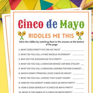 Cinco De Mayo Games, Cinco de Mayo Riddles, Cinco De Mayo Party Games, Mexican Party Games, Fiesta Party Games, Taco Party Games
