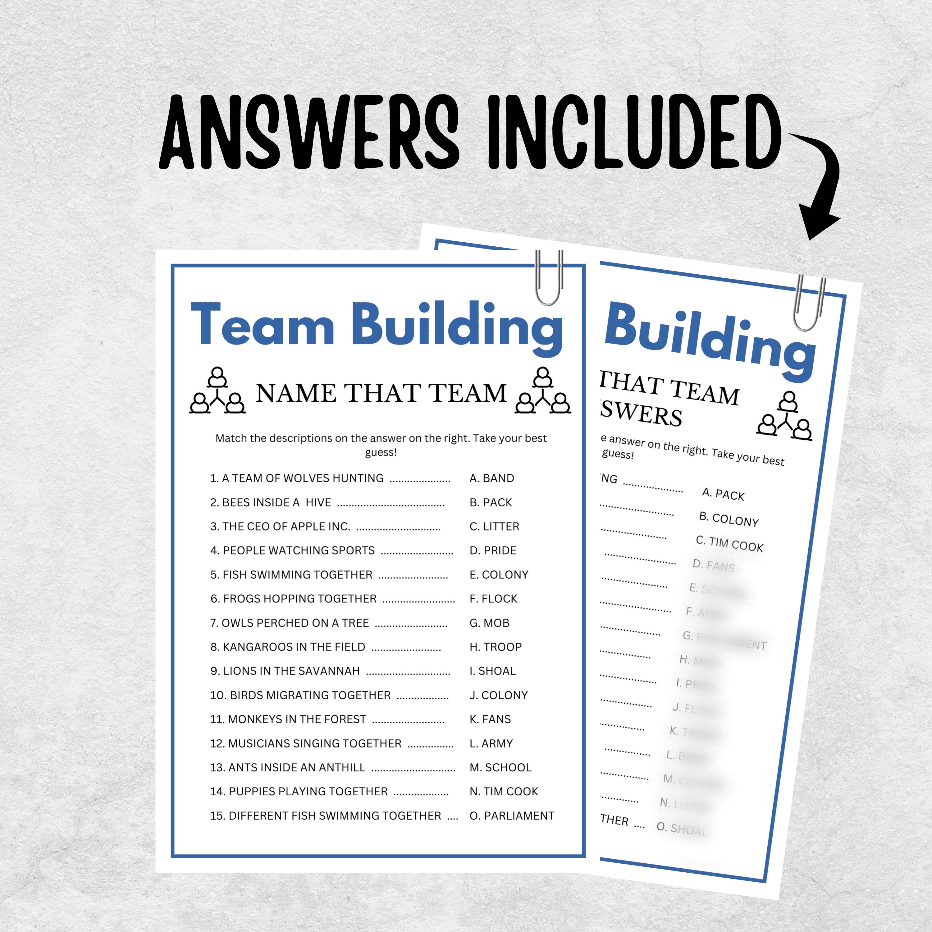 Team Building Games, Name That Team Trivia, Party Games for Workmates, Coworkers and Teammates