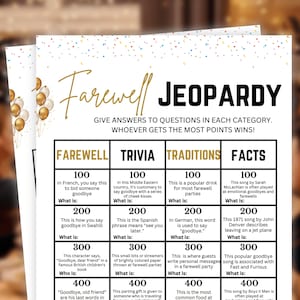 Farewell Party Games, Jeopardy, Farewell Celebration, Farewell Trivia, Going Away Party Games, Party Games, Moving Away Games