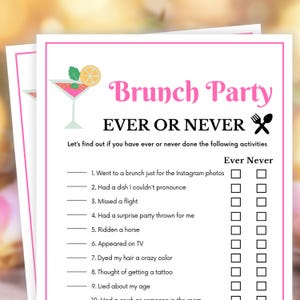 Brunch Party Games, Ever or Never, Brunch Games, Birthday Brunch Games, Womens Ministry Games, Team Building Games, Office Games