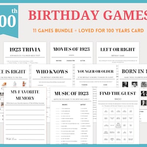 100th Birthday Games, 100th Birthday Party Games, Party Games for Seniors, Birthday Party Games Bundle, 100th Birthday Games for Men & Women