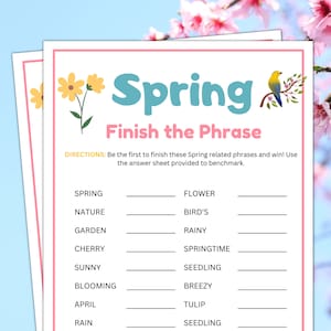 Spring Games, Finish the Phrase, Spring Party Games, Springtime Games, Birthday Games, Party Games, Spring Trivia, Spring Finish the Phrase