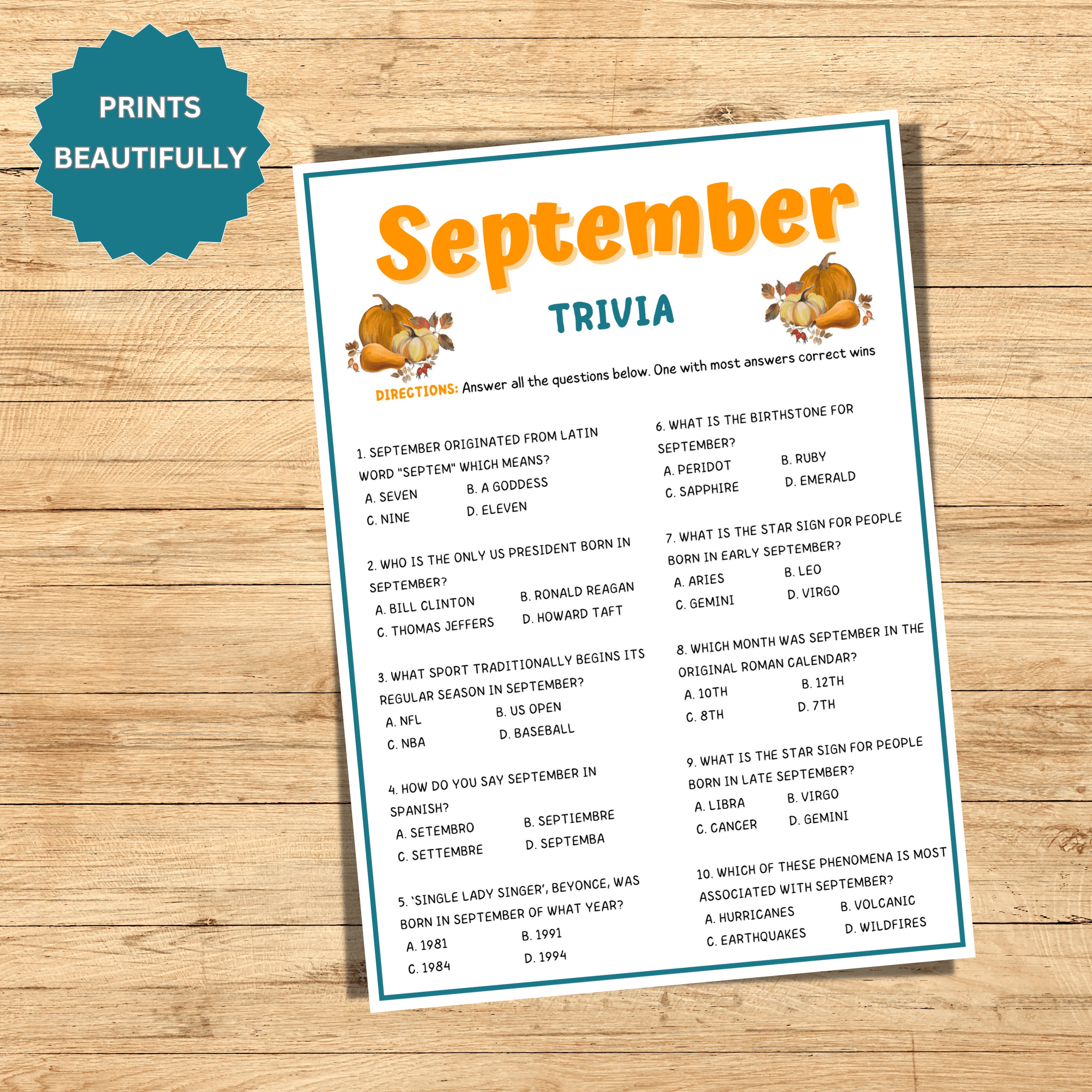 September Trivia, Trivia Games for Kids and Adults, Party Games ...