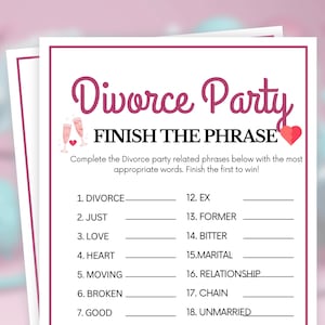 Divorce Party Finish the Phrase, Divorce Party Games, Divorce Games, Girls Night Games, Divorcee Party Games for Adults, Breakup Party Games