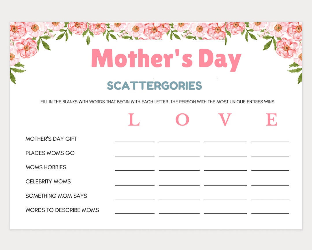 Mother's Day Games, Mother's Day Scattergories, Printable Mother's Day ...
