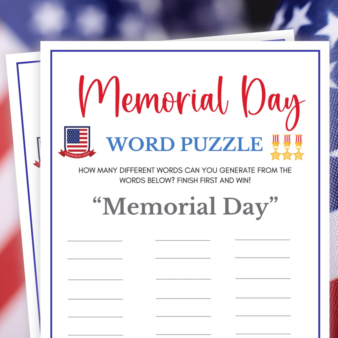 Memorial Day Games, Word Puzzle, Memorial Day Party Games for Kids