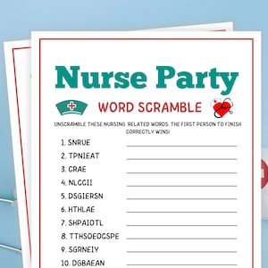 Nurse Party Games, Word Scramble, Nurse Games, Medical Games, Doctors Games, Medical Themed Birthday Party Games, Hospital Party Games