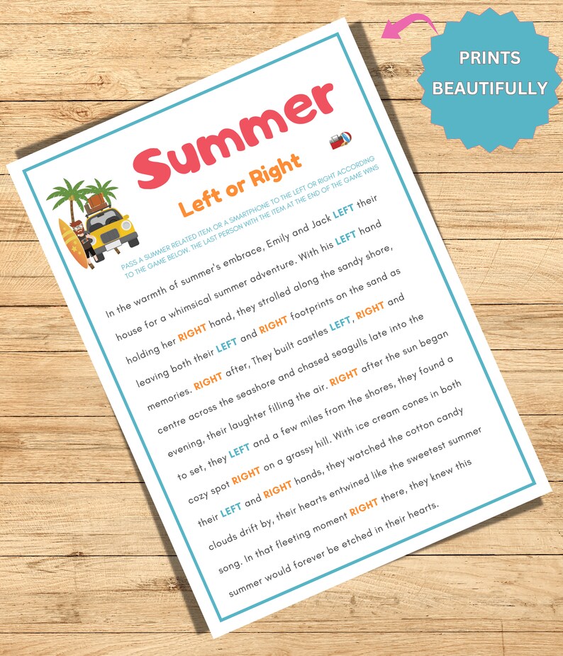 Summer Games, Summer Left or Right Game, Summertime Games, Summer Party ...
