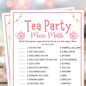 Tea Party Games, Music Match Up, Ladies Tea Party, Tea Party Printable, Tea Party Birthday Games, Garden Tea Party, Bridal Tea Party Games