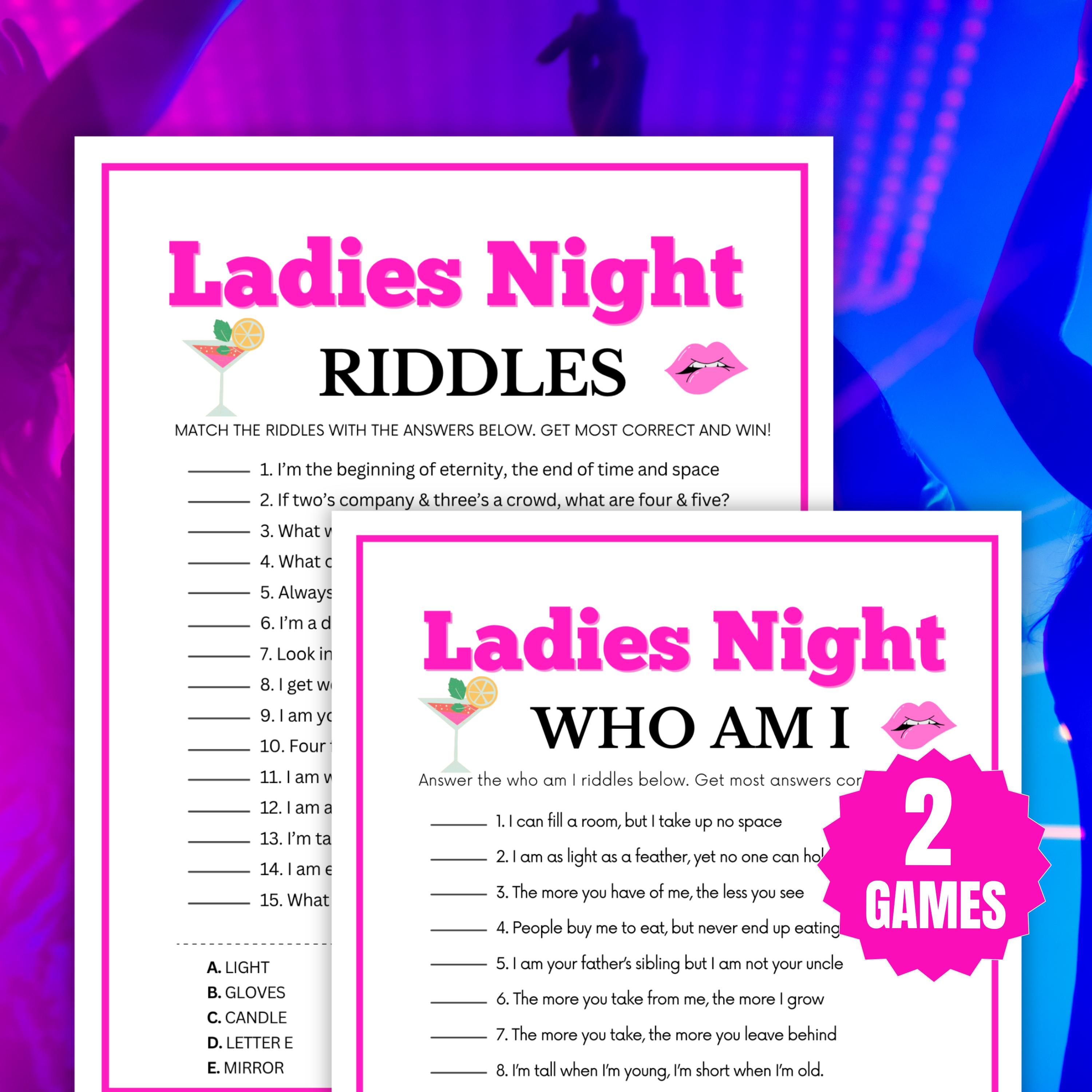 Goodnight Riddle Ladies Night Riddles, Ladies Night Who Am I Riddles, Riddles Party ...