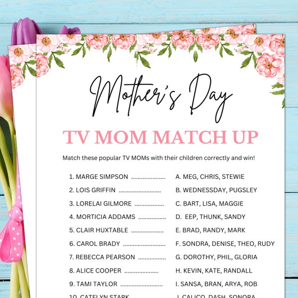 Mothers Day Trivia, TV MOMs Match Up, Mothers Day Games for Kids, Adults, Brunch and Family Games Night, Famous TV Moms Trivia, Party Games