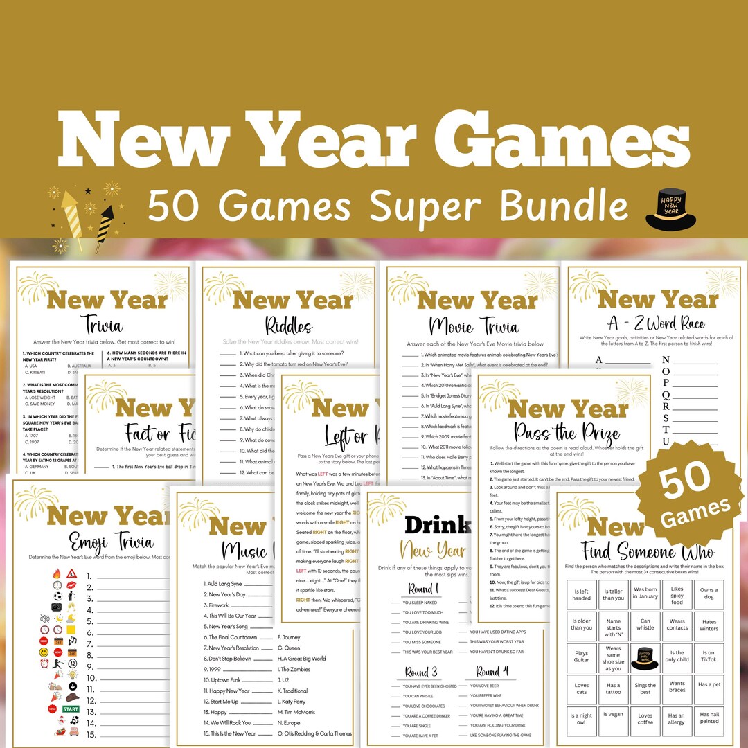 New Year Games, 50 Games MEGA Bundle, New Years Eve Games, New Year Party Games, New Year ...