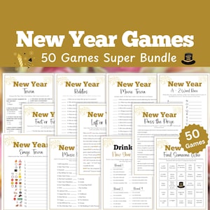 New Year Games, 50 Games MEGA Bundle, New Years Eve Games, New Year Party Games, New Year Activities for Kids, Holiday Game, Trivia, Riddles