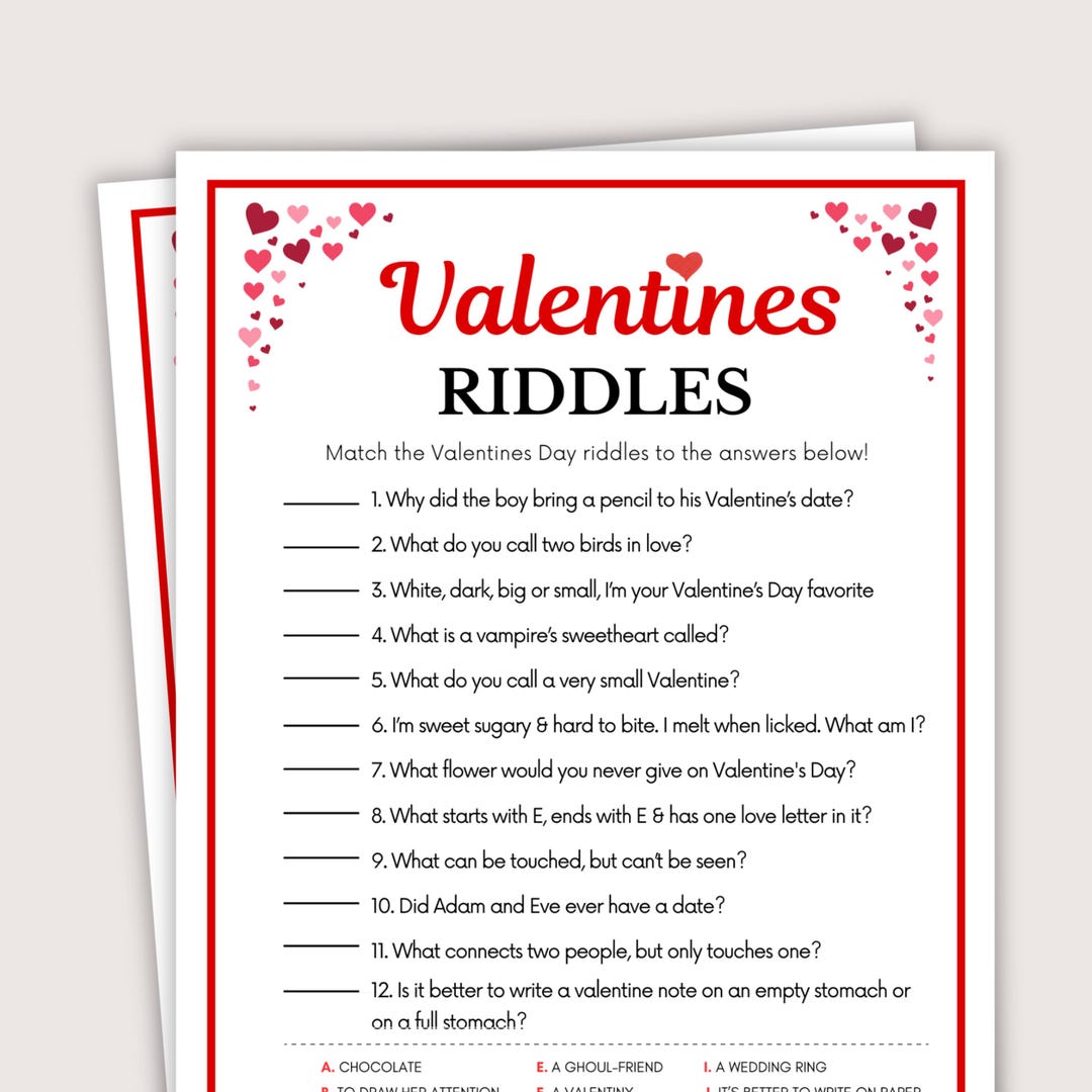 Valentines Day Riddles Game, Fun Valentines Day Games, Printable ...