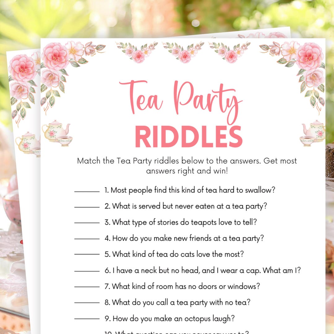 Tea Party Riddles Game: Printable Bridal Shower, Birthday, Baby Shower ...