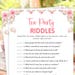 Tea Party Riddles Game: Printable Bridal Shower, Birthday, Baby Shower ...