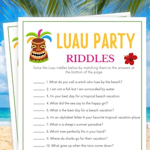 Luau Party Games, Luau Riddles, Luau Games, Luau Birthday Party Games, Aloha Party Game, Hawaiian Baby Shower, Tropical Party