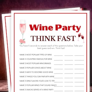 Wine Party Think Fast, Wine Party Games, Wine Tasting Party Games, Wine Games, Wine Themed Party Games, Winery Games, Wine Trivia