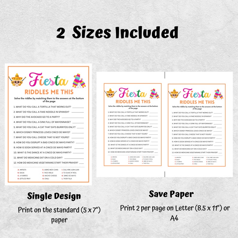 Fiesta Party Trivia, Riddles, Fiesta Games for Birthday, Baby Shower ...