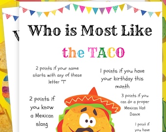 Taco Party Games, Who is Most Like the Taco?, Taco Games, Taco Tuesday Games, Mexican Party Games, Fiesta Games, Taco Birthday