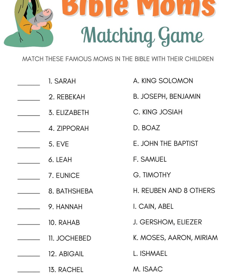 Bible Games, Bible Moms Match Up, Mothers in the Bible, Bible Trivia ...