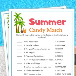 Summer Trivia, Candy Match Up, Summer Games for Kids & Adults, Summer Party Games, Summertime Games, Summer Activity for Kids, Summer Games