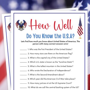 Patriotic Games, How Well Do You Know the USA?, Patriotic Trivia, 4th of July Games, Memorial Day Games, Labor Day Games, Veterans Games