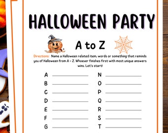 Printable Halloween Games for Kids and Adults, Halloween A to Z, Halloween Party Games Printable, Halloween Activity for Kids and Adults