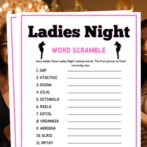 Ladies Night Games Word Scramble Printable Girls Night Out Games, Girls Night In Party Games for Women Single Ladies Party