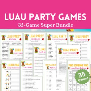 Luau Games Bundle, 35 Games Super Bundle, Luau Party Games, Hawaiian Party Games, Aloha Party Games, Tropical Party Games, Tiki Party Games