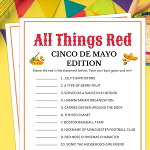 Cinco De Mayo Games, All Things Red, Cinco De Mayo Trivia, Cinco De Mayo Party Games, Fiesta Games, Taco Party Games, Mexican Party Games