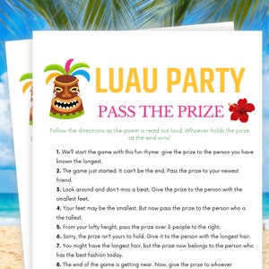 Luau Party Games, Pass the Prize, Pass the Gift Poem, Luau Games, Tiki Party, Tropical Party Games, Hawaiian Party Games, Aloha Party Games